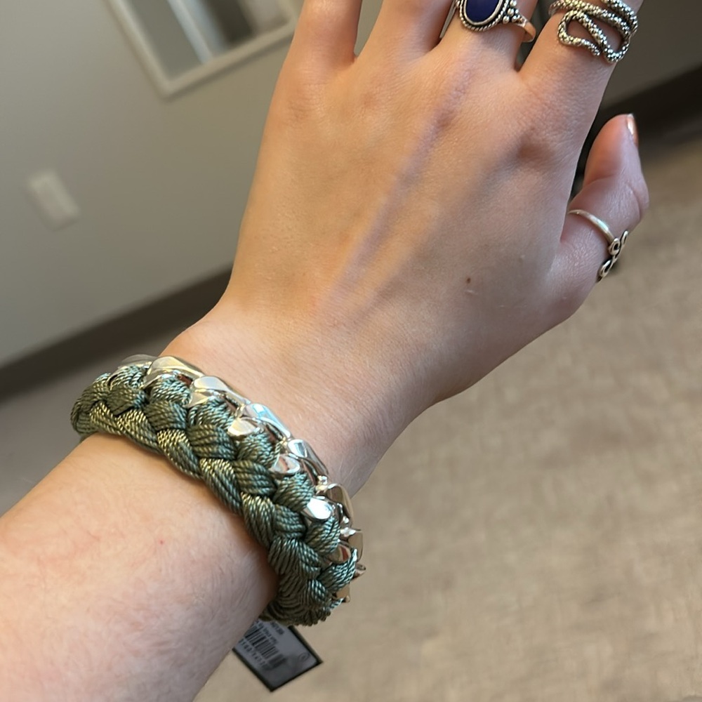 SNÖ chunky silver braided bracelet, army green